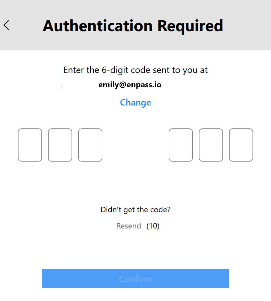 Access Recovery confirmation code